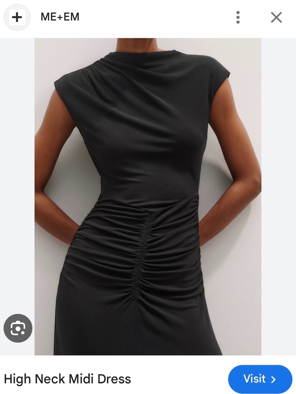ME+EM Black High Neck Ruched Midi Dress